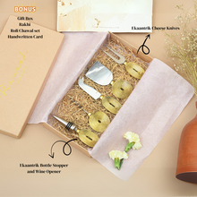 Load image into Gallery viewer, Wine And Cheese Gift Hamper With Brass Knives And Wine Accessories