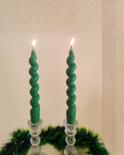 Load image into Gallery viewer, Unscented Spiral Taper Candles, Red, White & Green, Hand-Crafted Unique Table Candles