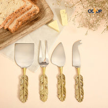 Load image into Gallery viewer, Brass 4-piece Cheese Knife Set | Punkh - Feather Handle