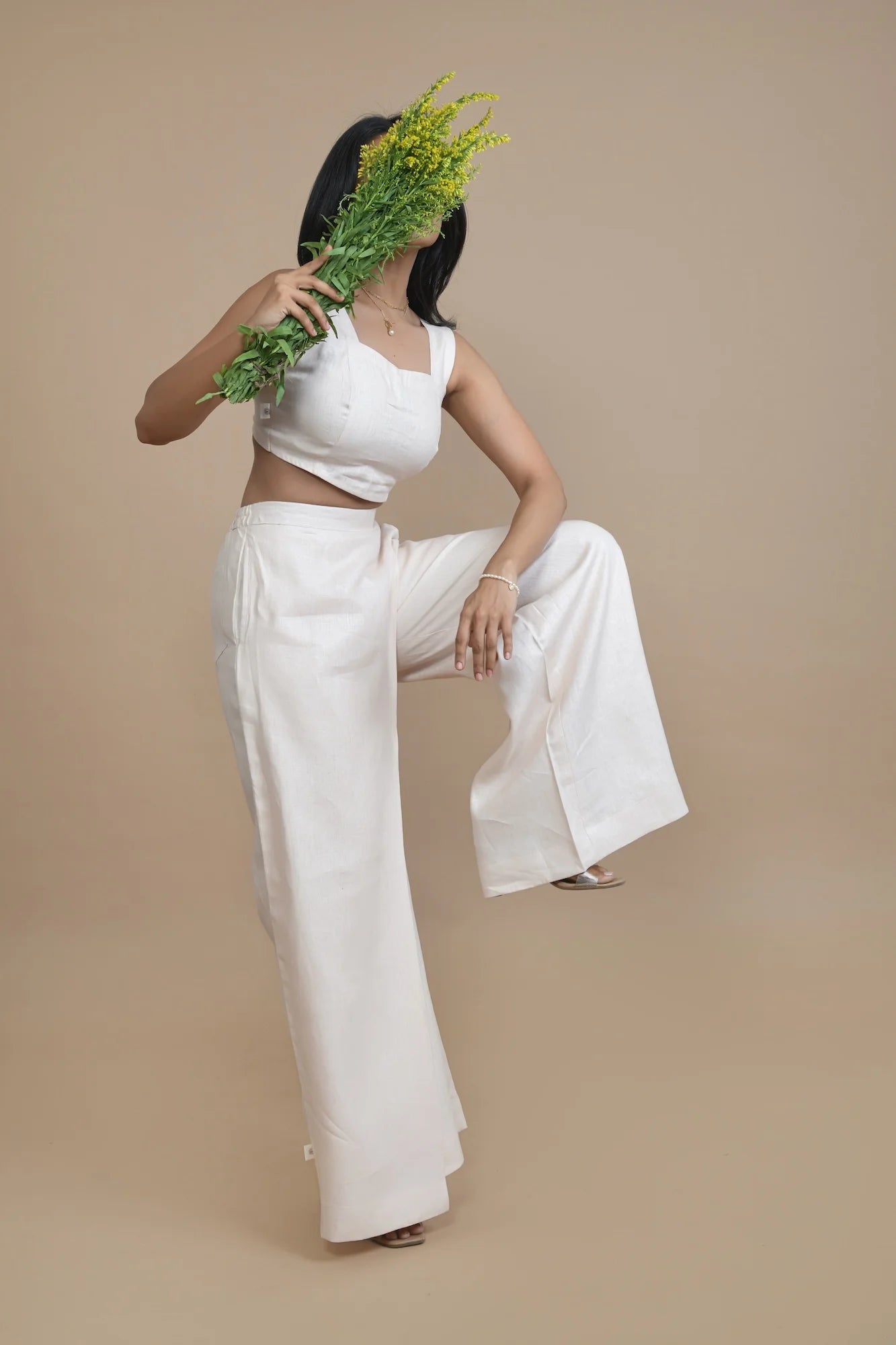 Breezy Relaxed Fit Pants With Fixed Wrap Flap In Hemp Fabric