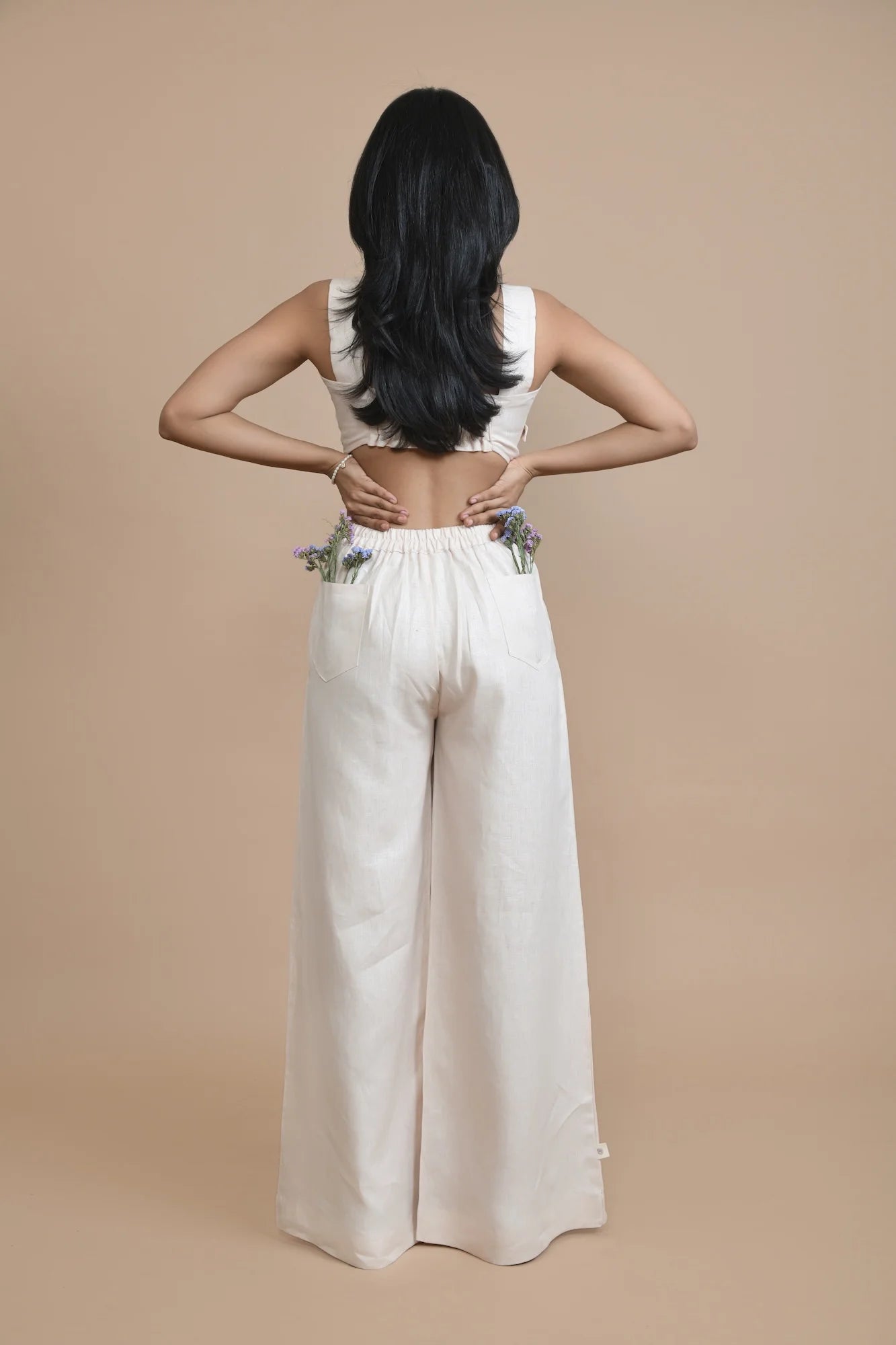 Breezy Relaxed Fit Pants With Fixed Wrap Flap In Hemp Fabric