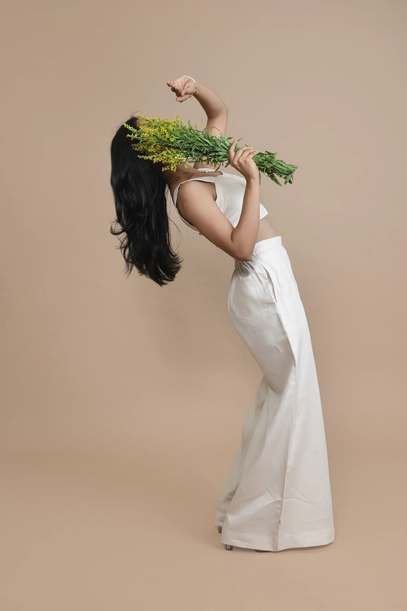 Breezy Relaxed Fit Pants With Fixed Wrap Flap In Hemp Fabric