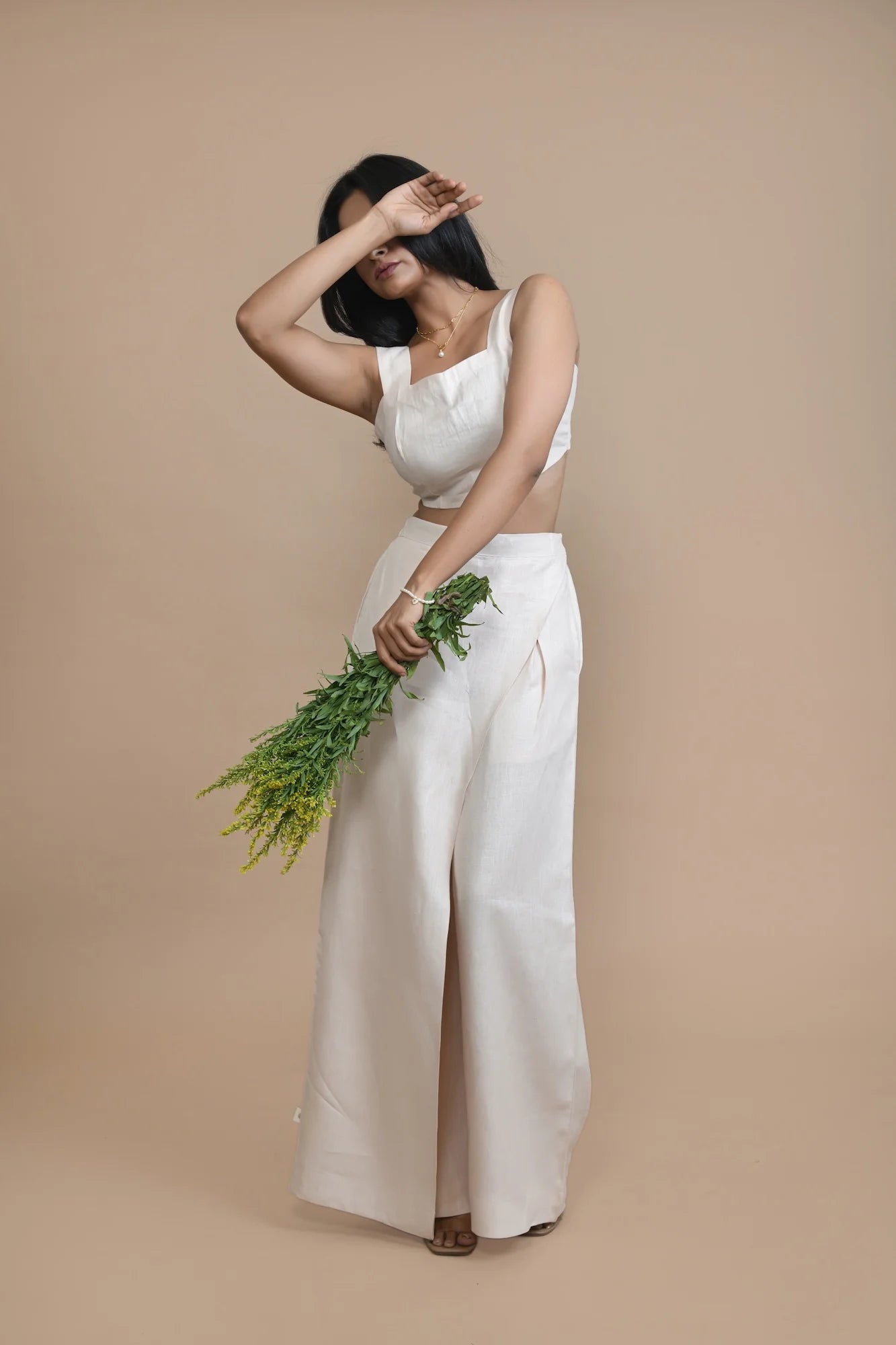 Breezy Relaxed Fit Pants With Fixed Wrap Flap In Hemp Fabric