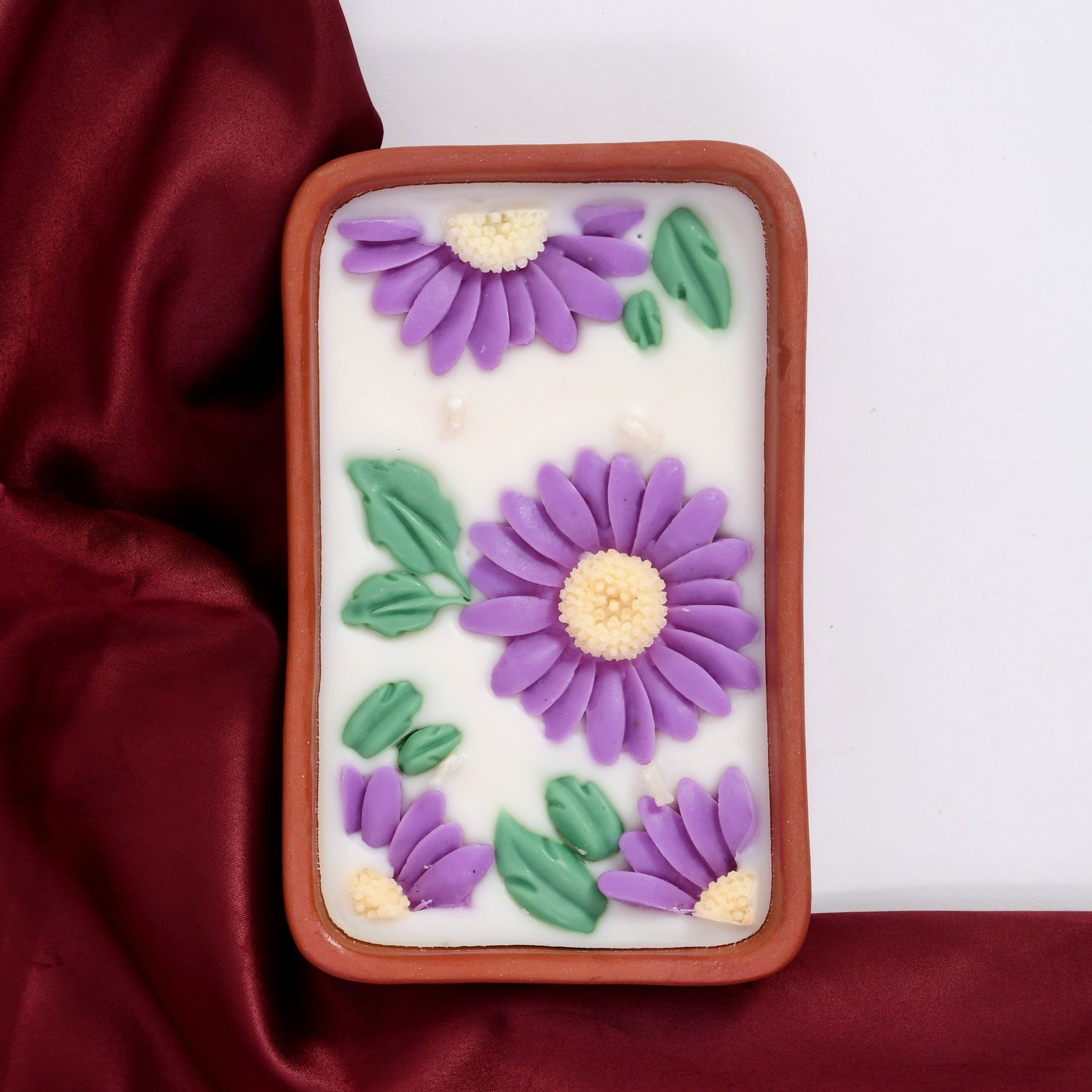 Bagh Hand Poured Floral Soy Candle, 4 Wicks in Terracotta Bowl, Lavender Vanilla