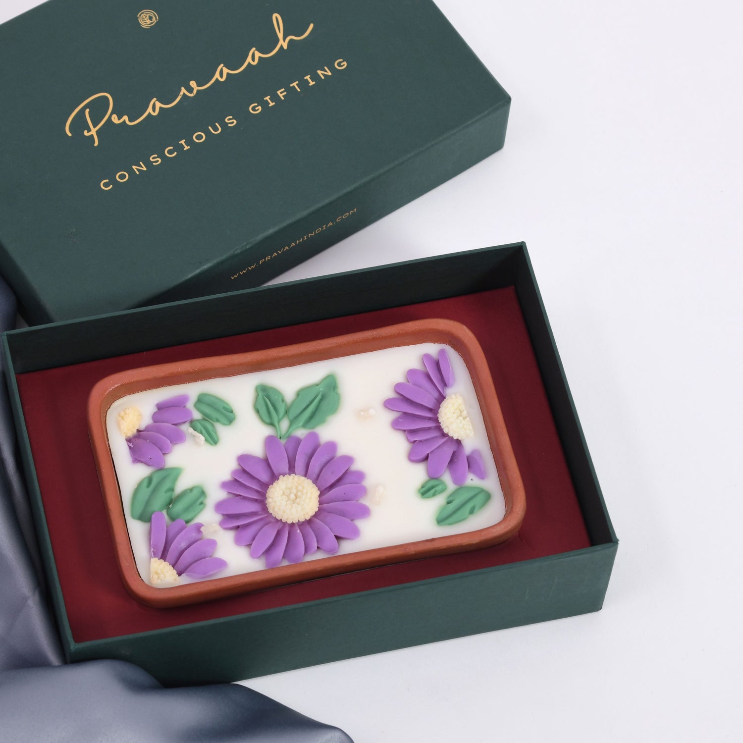 Bagh Hand Poured Floral Soy Candle, 4 Wicks in Terracotta Bowl, Lavender Vanilla