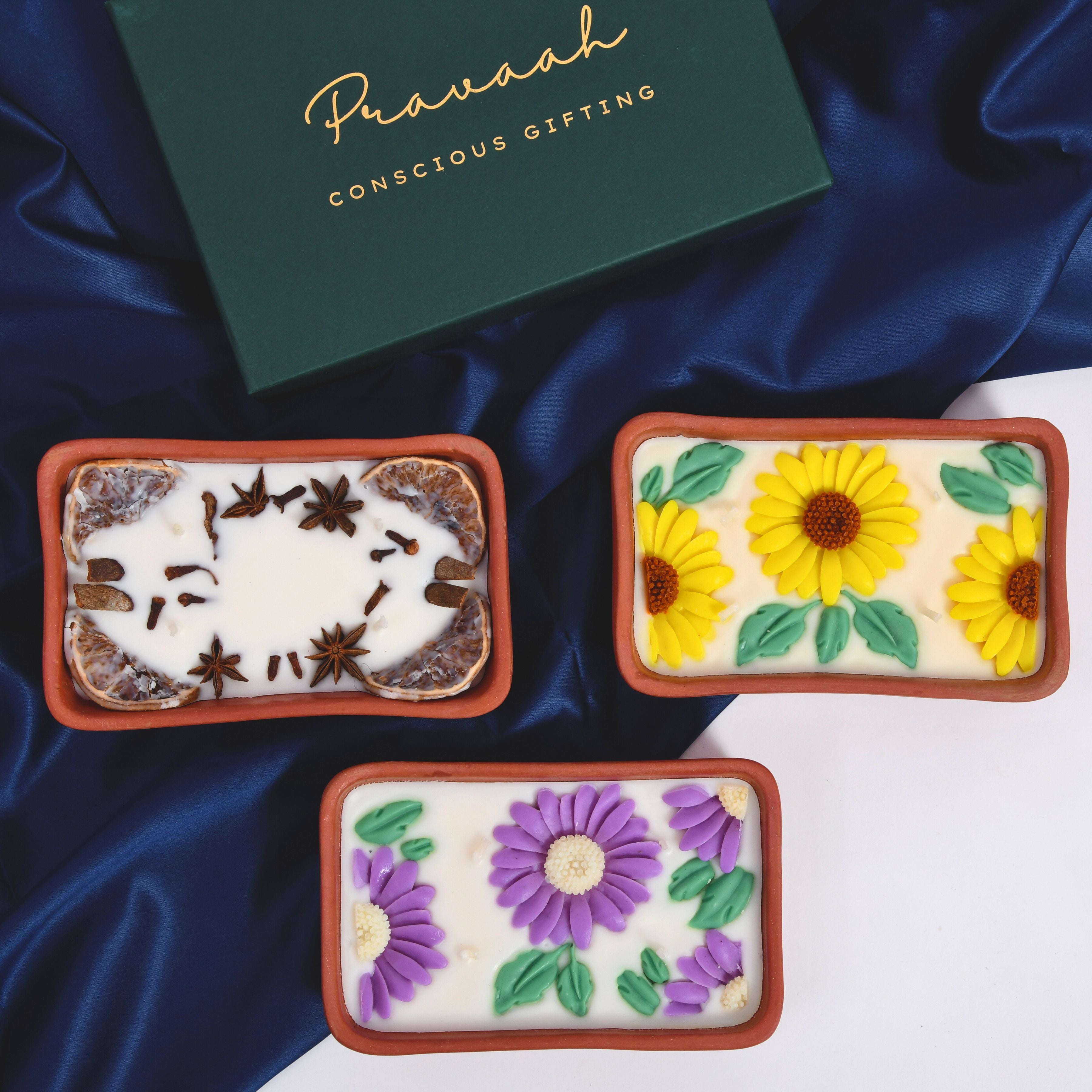 Bagh Hand Poured Floral Soy Candle, 4 Wicks in Terracotta Bowl, Lavender Vanilla