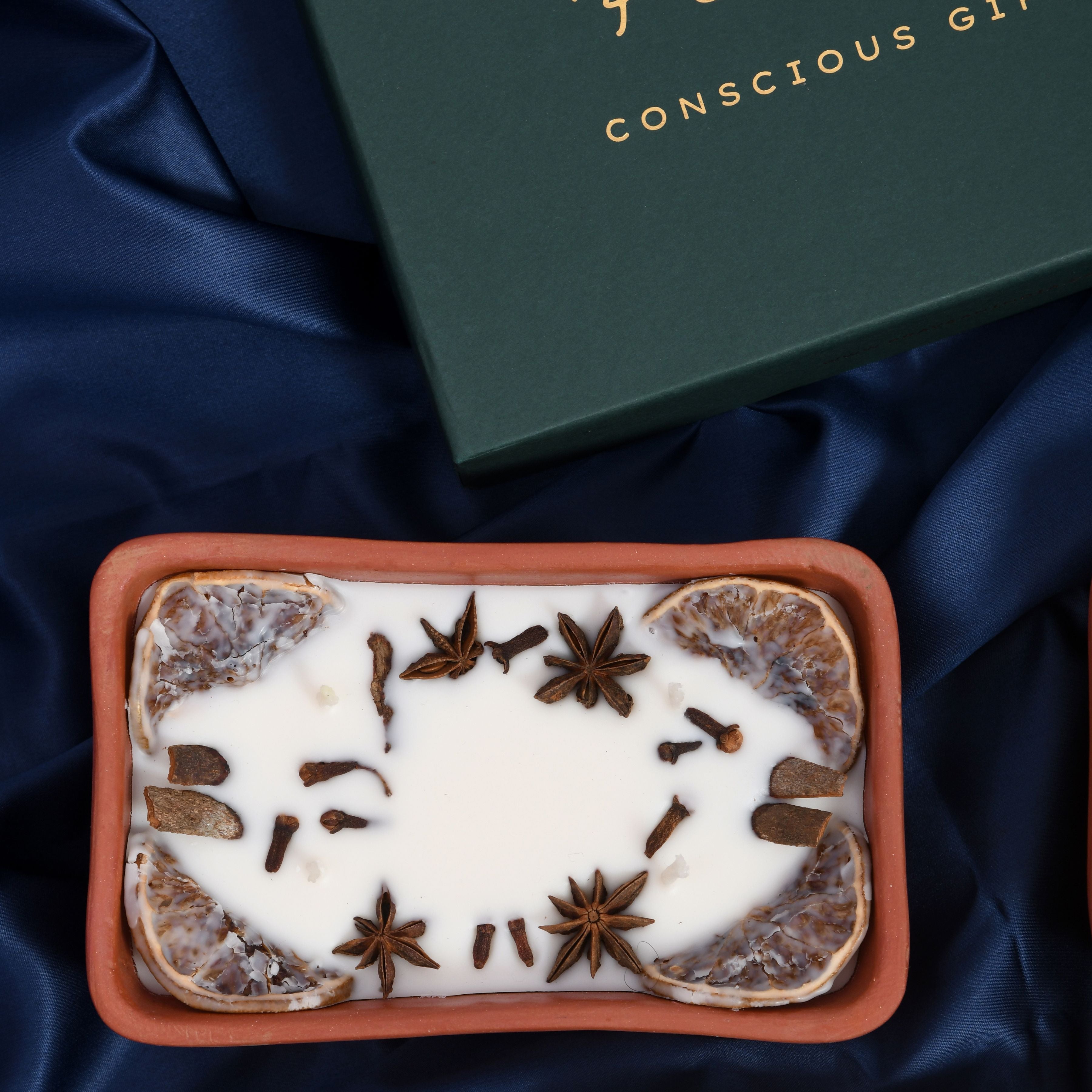 Spice Route Hand Poured Soy Candle, 4 Wicks in Terracotta Bowl
