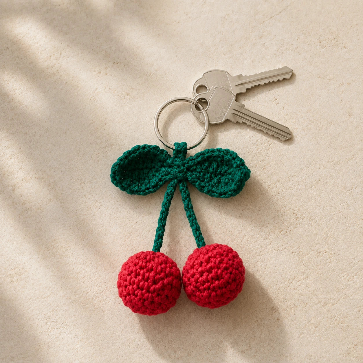 Double Cherry | Handmade Crochet Keychain
