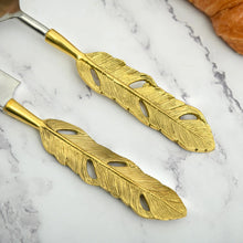 Load image into Gallery viewer, Brass Cake and Knife Server Set | Punkh - Feather Handle