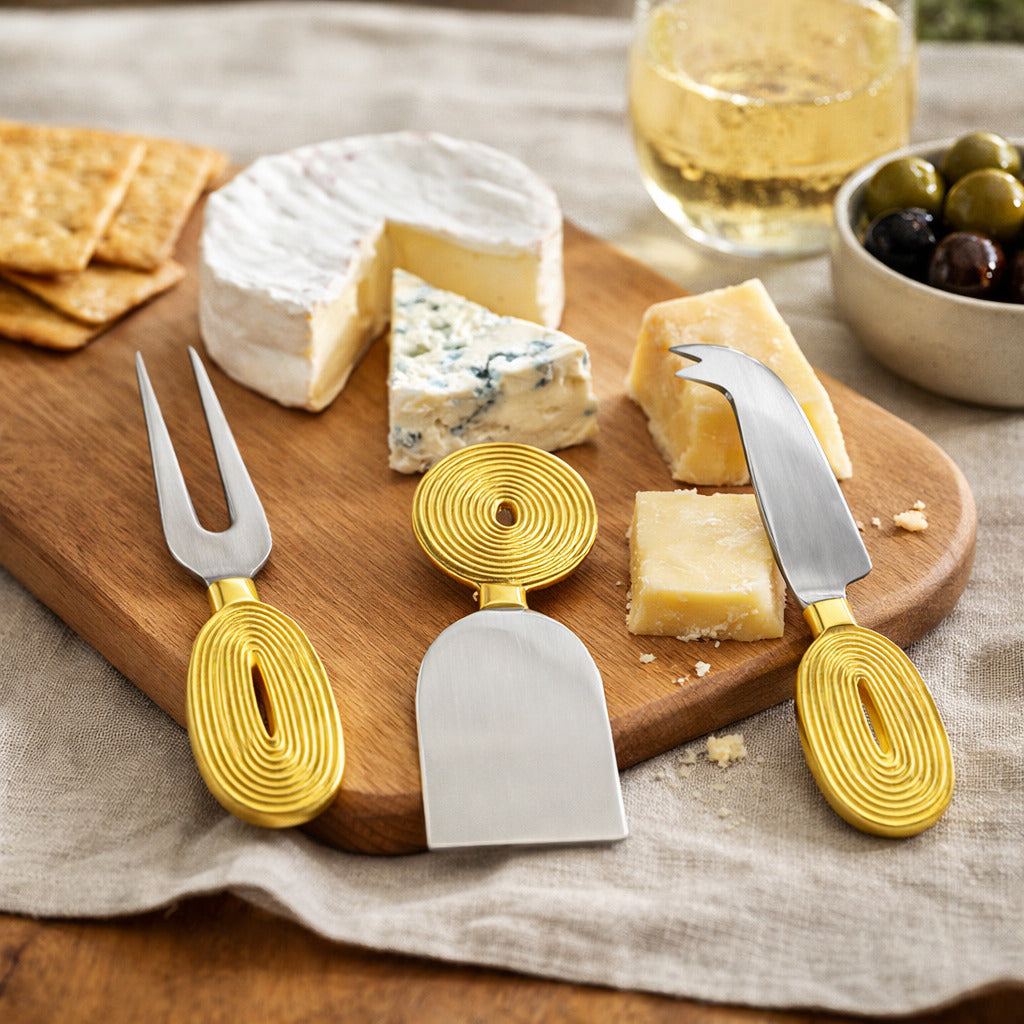 Brass Cheese Knife Set of 3 | Ekaantrik - Concentric design