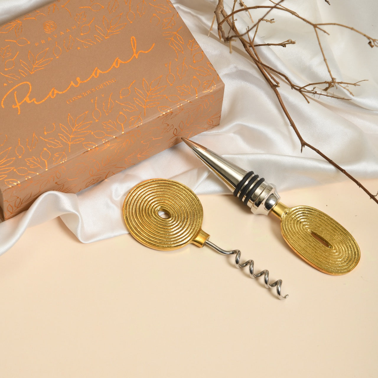 Ekaantrik Brass Wine Cork and Opener Set