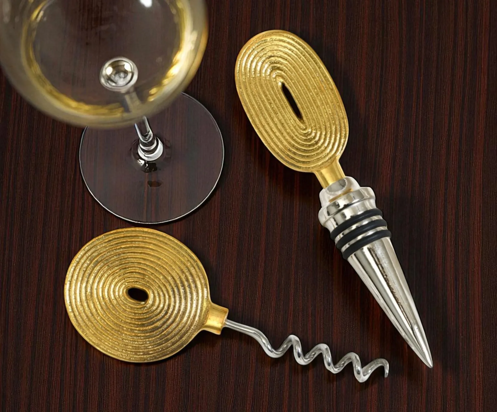Ekaantrik Brass Wine Cork and Opener Set