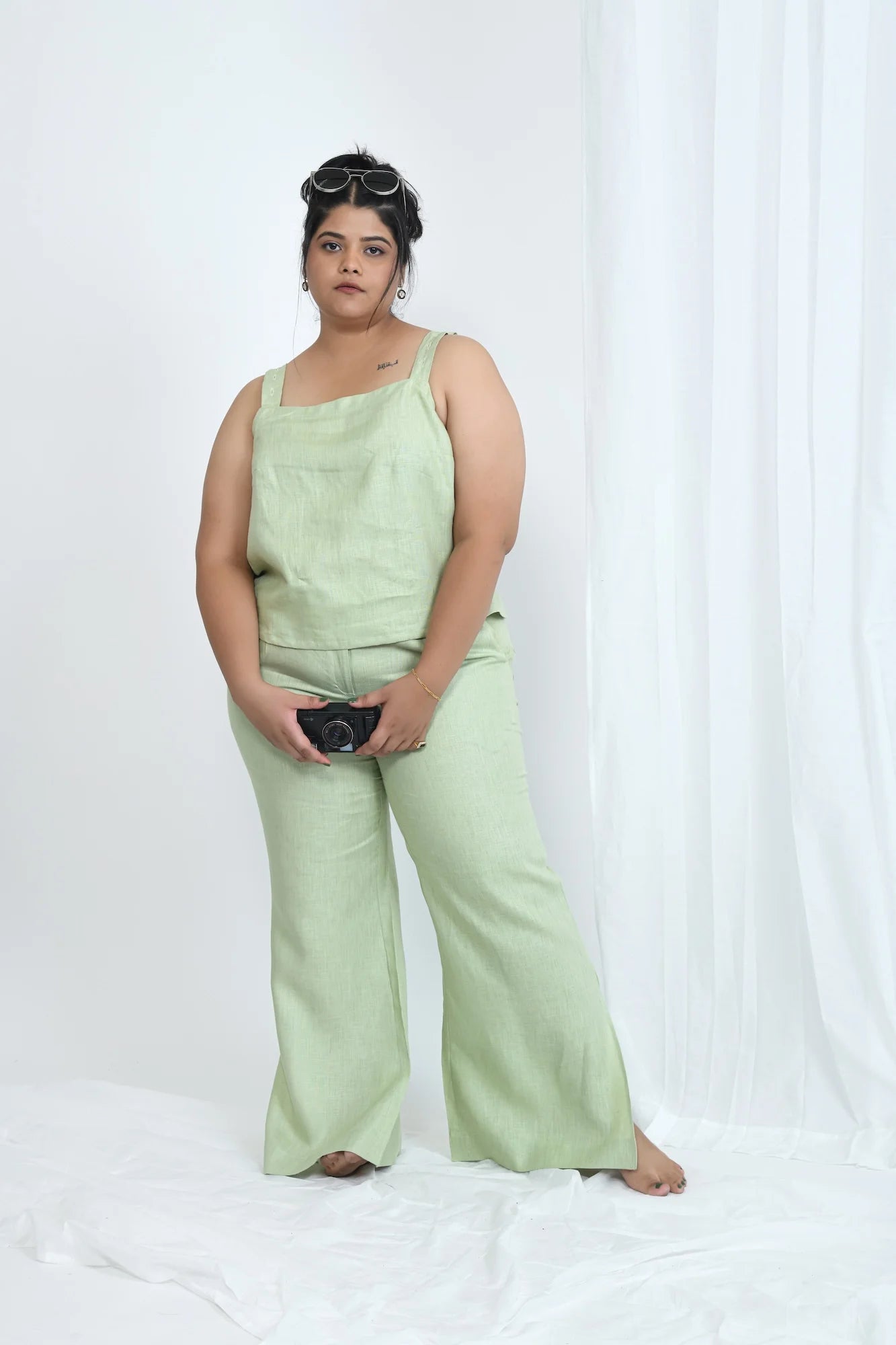 Breathable Hemp Top With Adjustable Sleeves In Pistachio