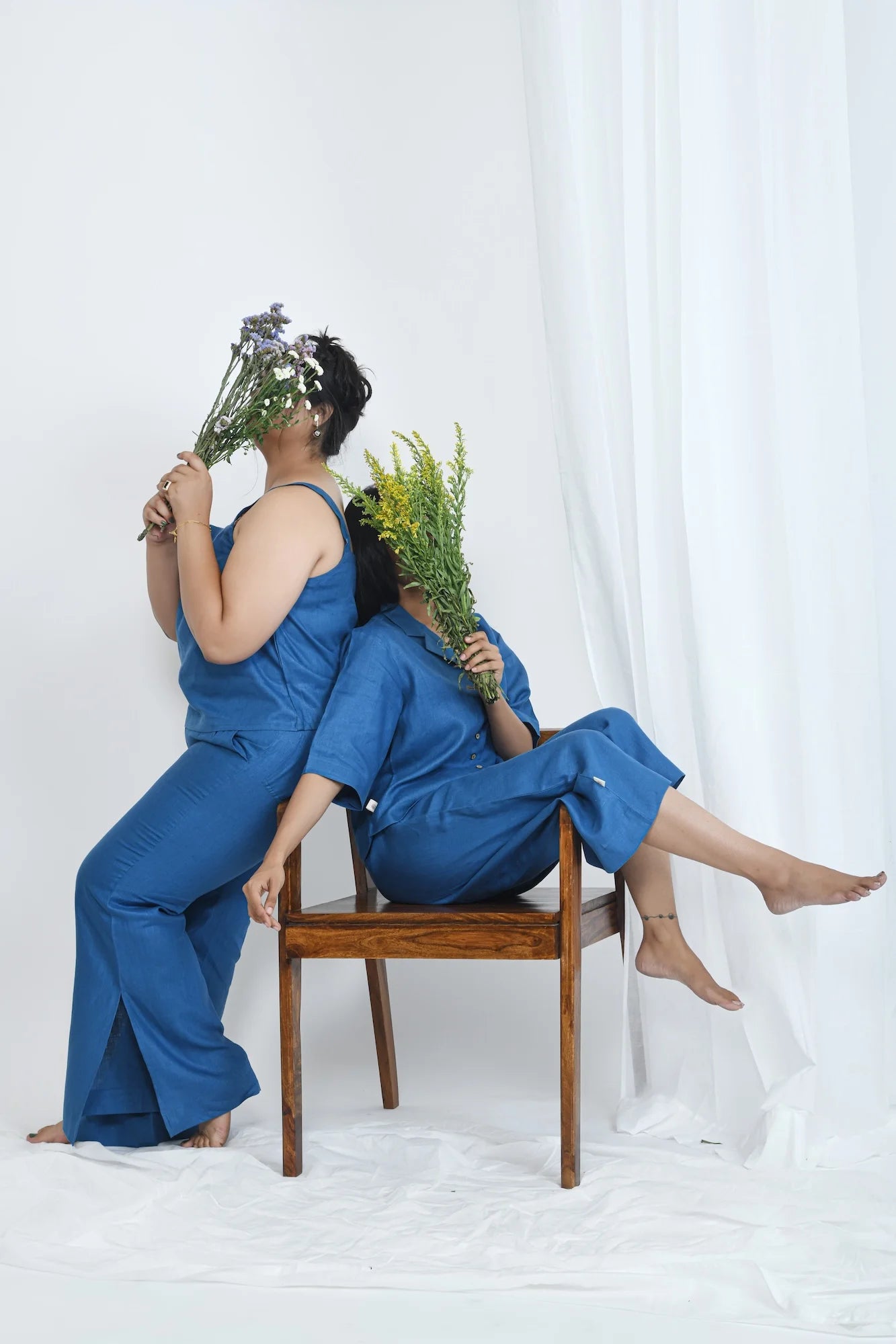 Eco-Friendly Hemp Slit Flare Pants Blueberry