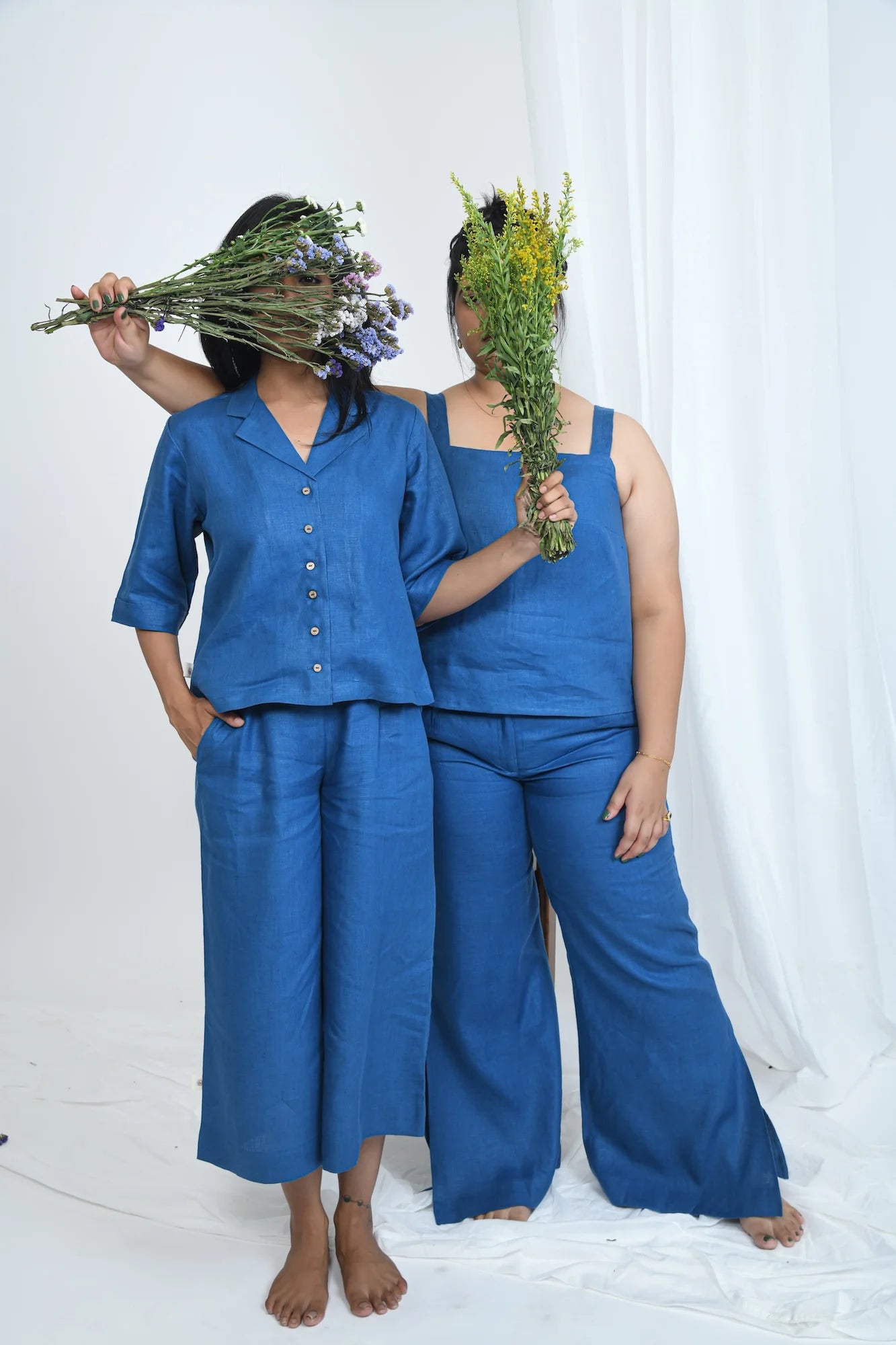 Eco-Friendly Hemp Slit Flare Pants Blueberry