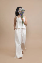 Load image into Gallery viewer, Peach Slit Flare Trousers In Breathable Hemp Fabric