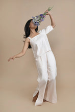 Load image into Gallery viewer, Peach Slit Flare Trousers In Breathable Hemp Fabric