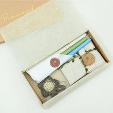 Load image into Gallery viewer, Peaceful Reflections Hamper with hemp notecards, hemp gift cards, and wool keychain