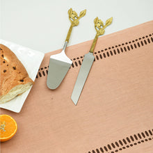 Load image into Gallery viewer, Brass cake and knife server set
