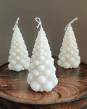 Load image into Gallery viewer, Soy Wax Bubble Christmas Tree Candle, Green & White Variations, Hand-Poured Holiday Gifting