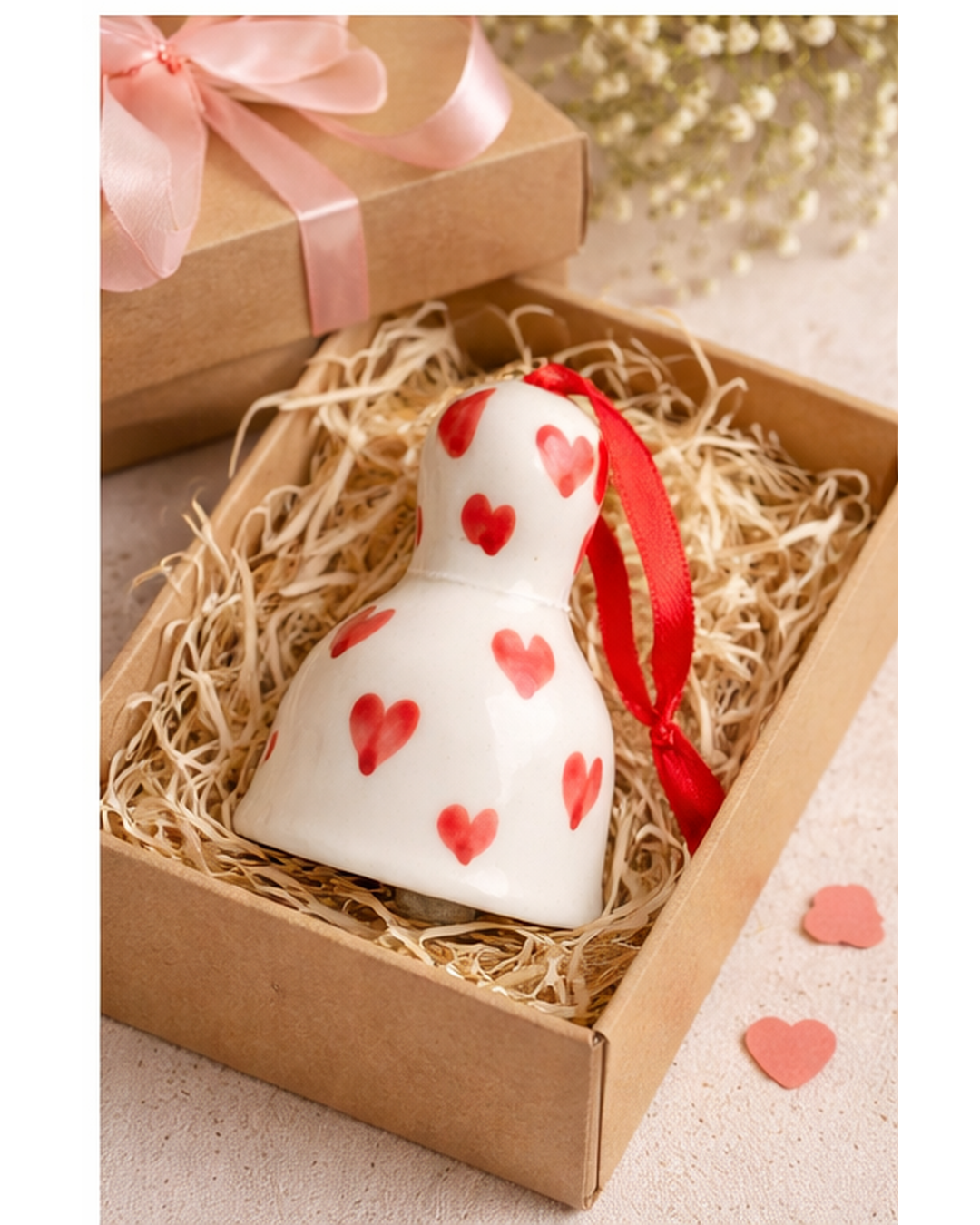 Mini Heart Ceramic Bell for Valentine’s Day | Small Gift Decor