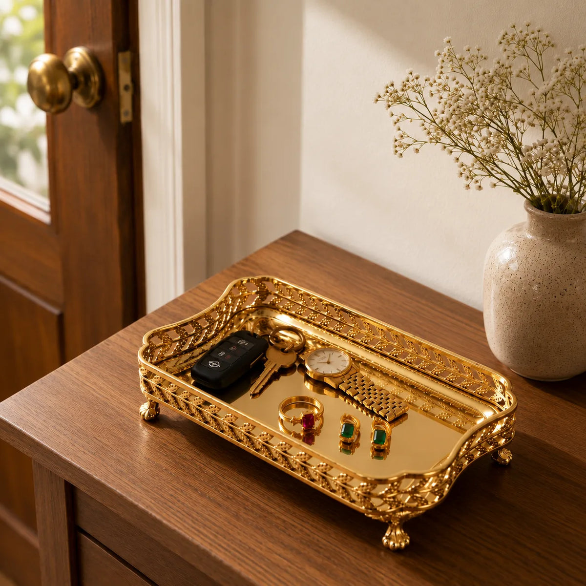 Aangan Brass Multi Use Tray | Nook Trinket Tray | Gold Finish
