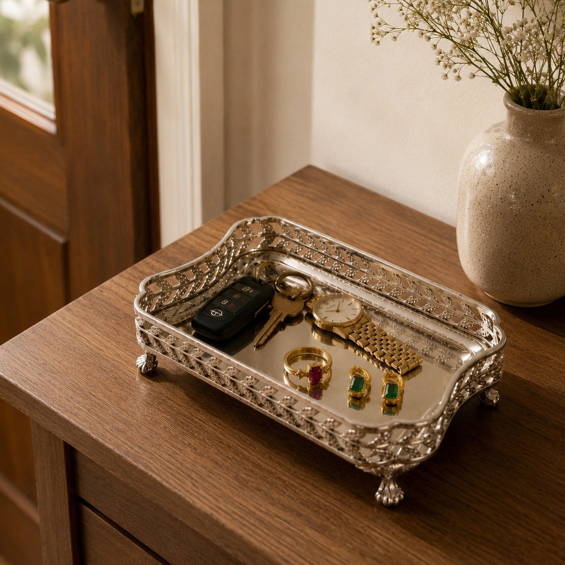 Aangan Brass Multi Use Tray | Nook Trinket Tray | Silver Finish