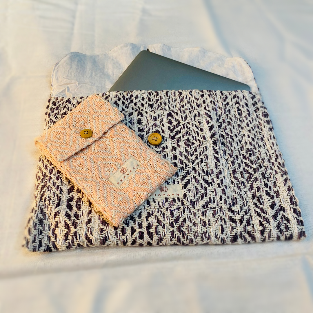Kys Laptop Sleeve | Pink and Purple | Hemp Cotton Blend | Washable | Fits 11”-13” screen laptops