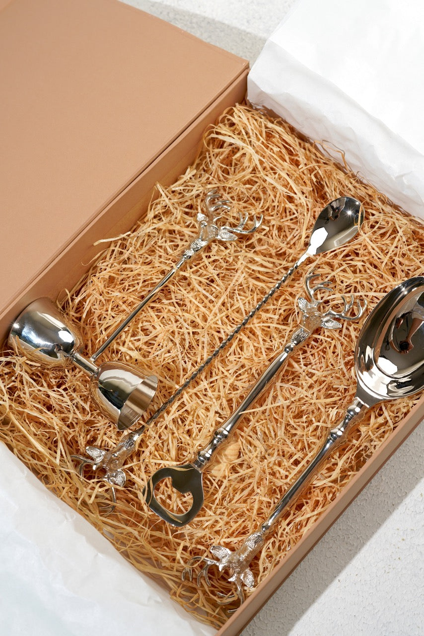 Saarang Bar Set | Lead-free Brass | Set of 4 | Chrome