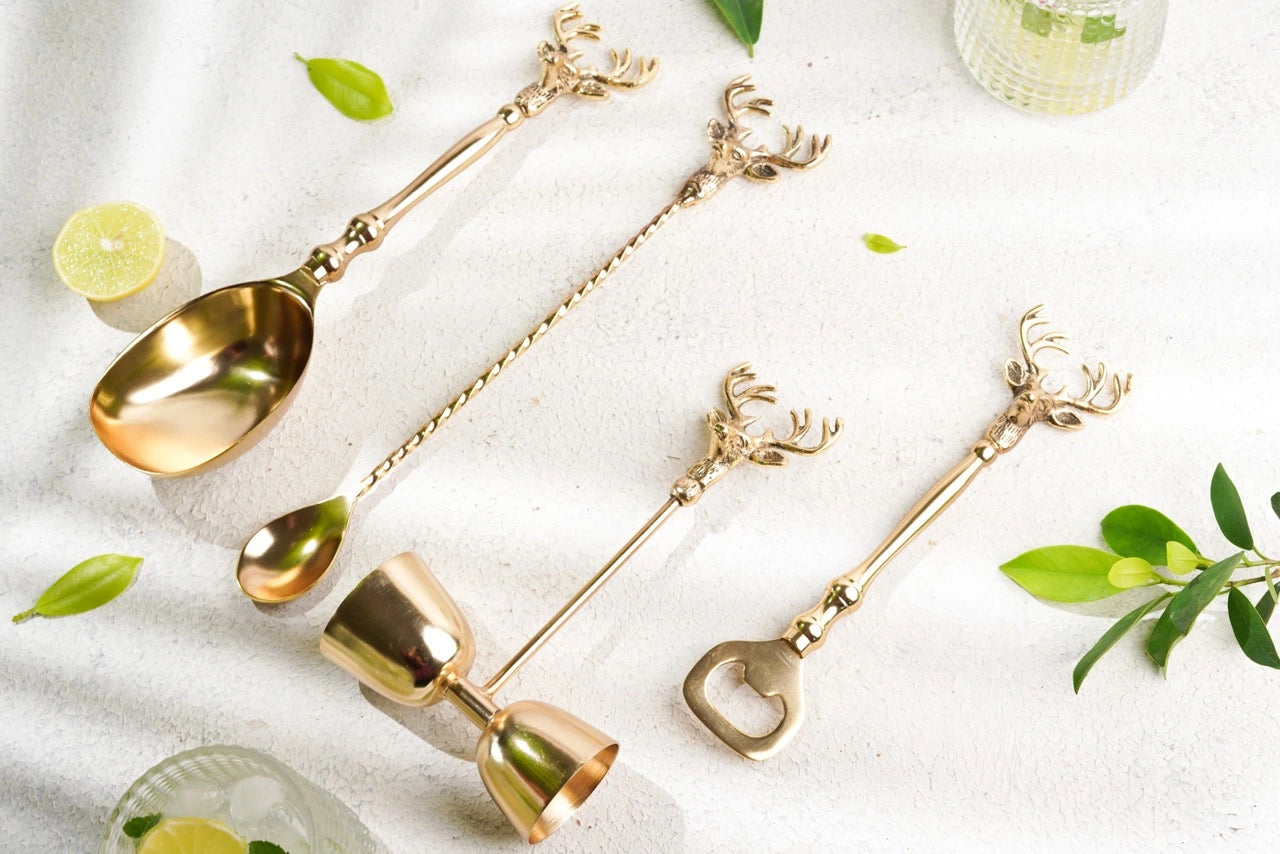 Saarang Bar Set | Lead-free Brass | Set of 4 | Gold