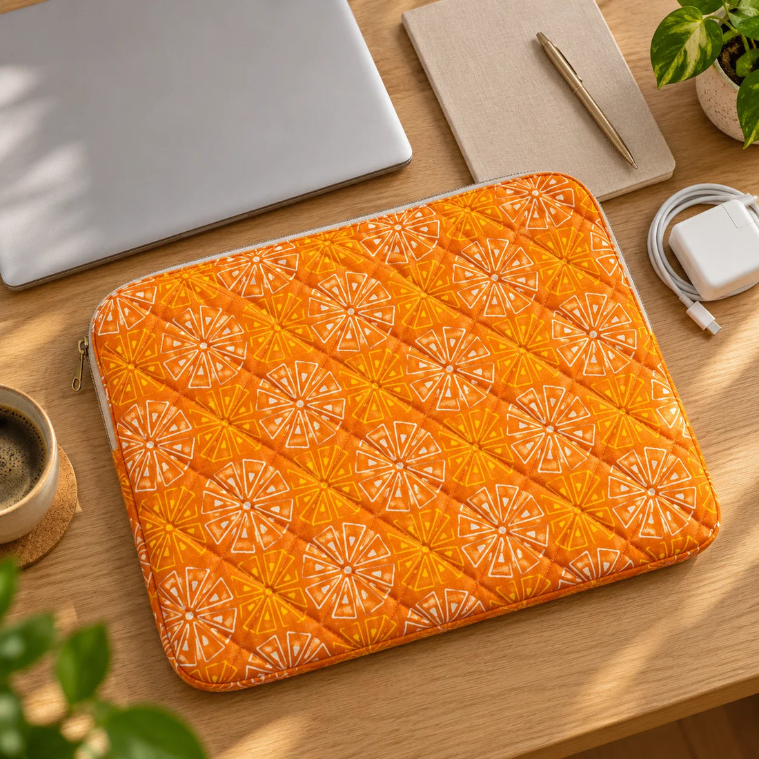 Quilted Cotton Laptop Sleeve with Zip Pocket, 13 &amp; 15 Inch | Punh Pravaah