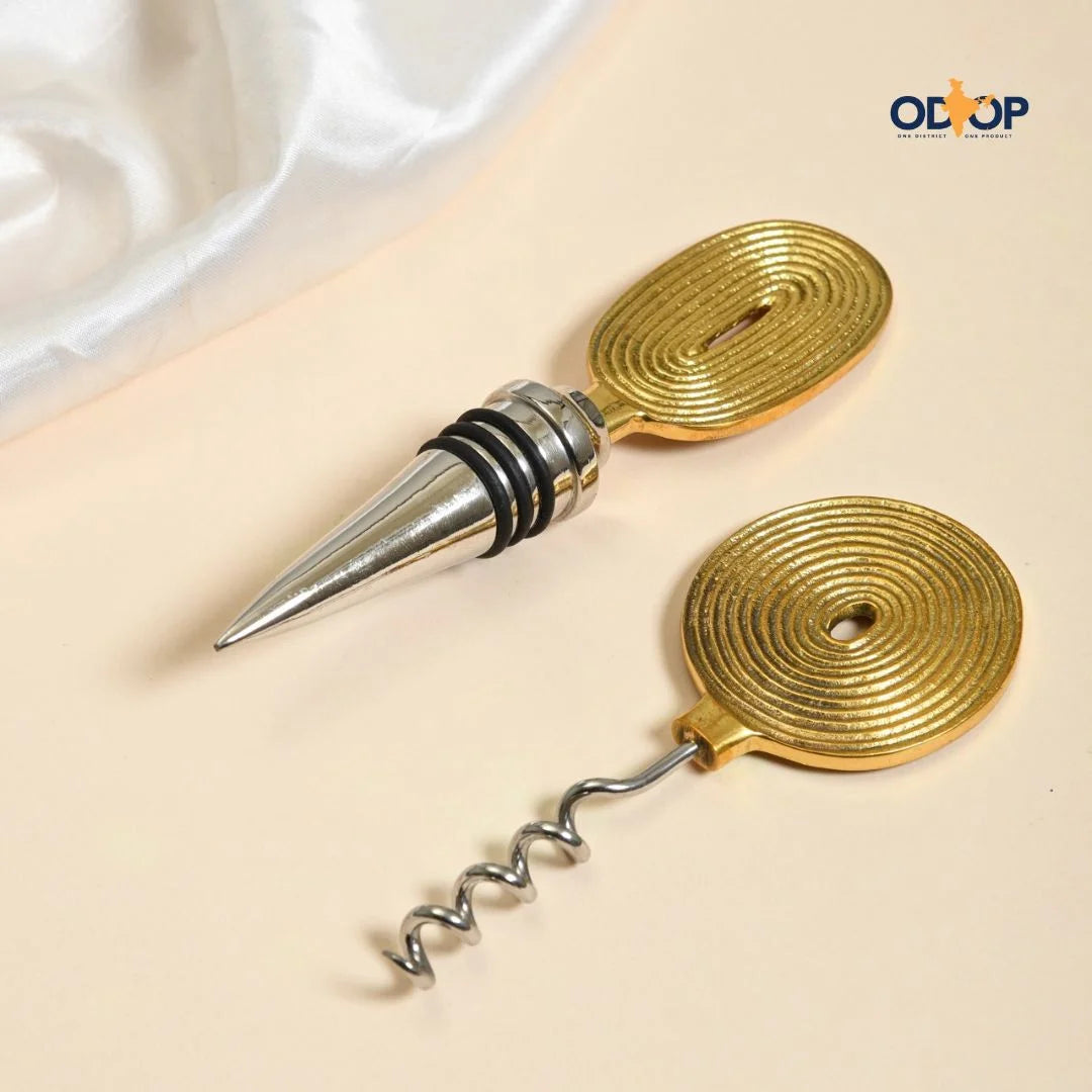 Ekaantrik Brass Wine Cork and Opener Set