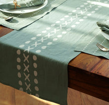 Load image into Gallery viewer, Mint Green Table Runner - Meethu | Block Printed | Pure Hemp
