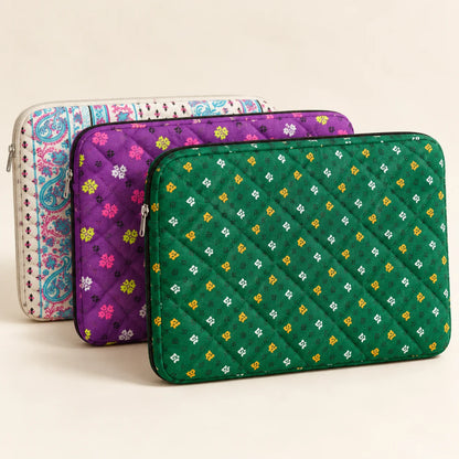 Quilted Cotton Laptop Sleeve with Zip Pocket, 13 &amp; 15 Inch | Punh Pravaah