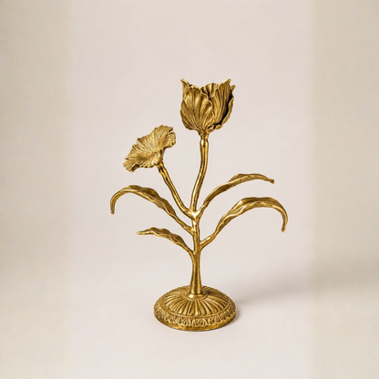 Malar Candle Stand | Blooming Tulip Brass Candle Holder | Gold Finish