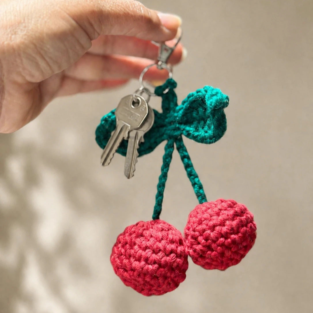 Double Cherry | Handmade Crochet Keychain