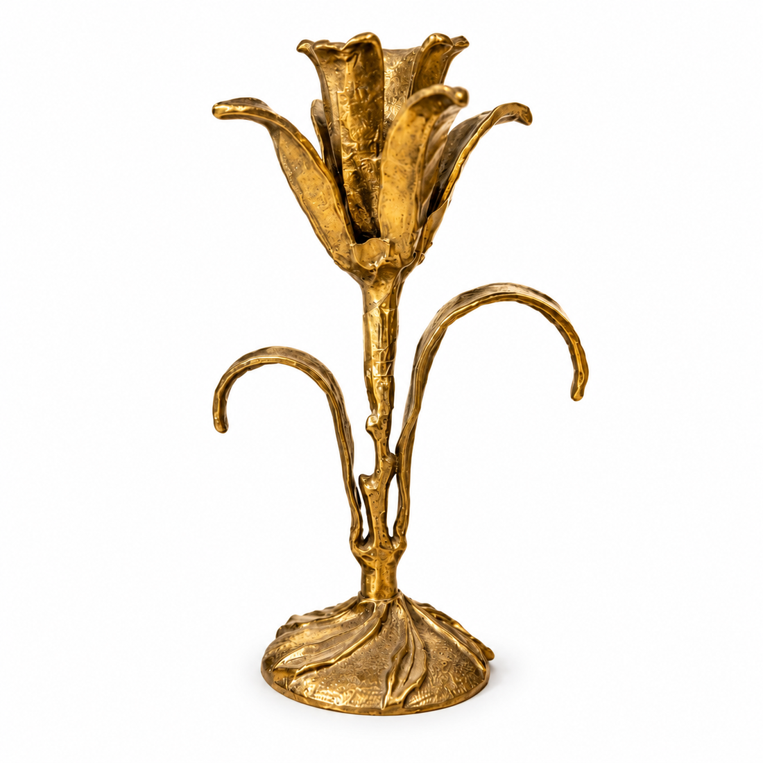 Kali Candle Stand | Budding Lily Brass Candle Holder | Gold Finish