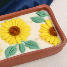 Load image into Gallery viewer, Surajmukhi Hand Poured Floral Soy Candle, 4 Wicks in Terracotta Bowl, Jasmine and Bergamot
