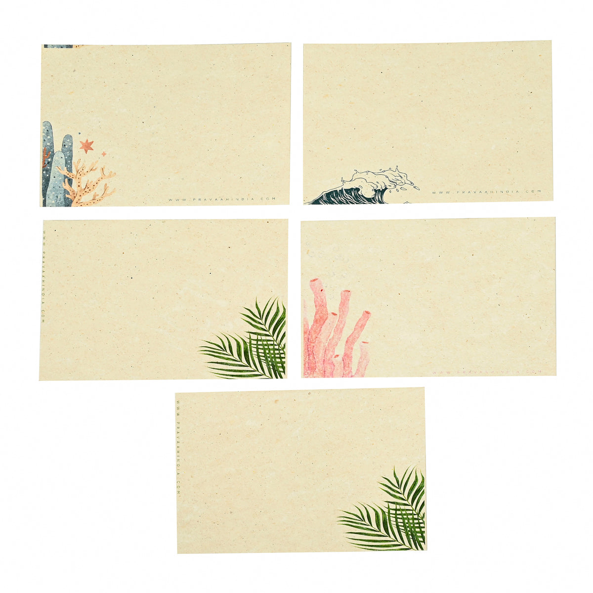 Samudra Hemp Paper Note Cards | Set of 5 Notecards and Envelopes