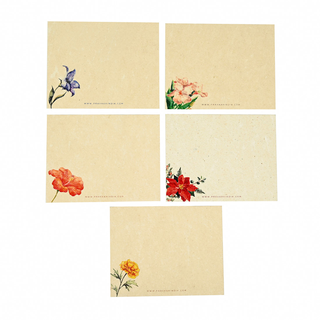 Pushp Hemp Paper Note Cards | Set of 5 Notecards and Envelopes