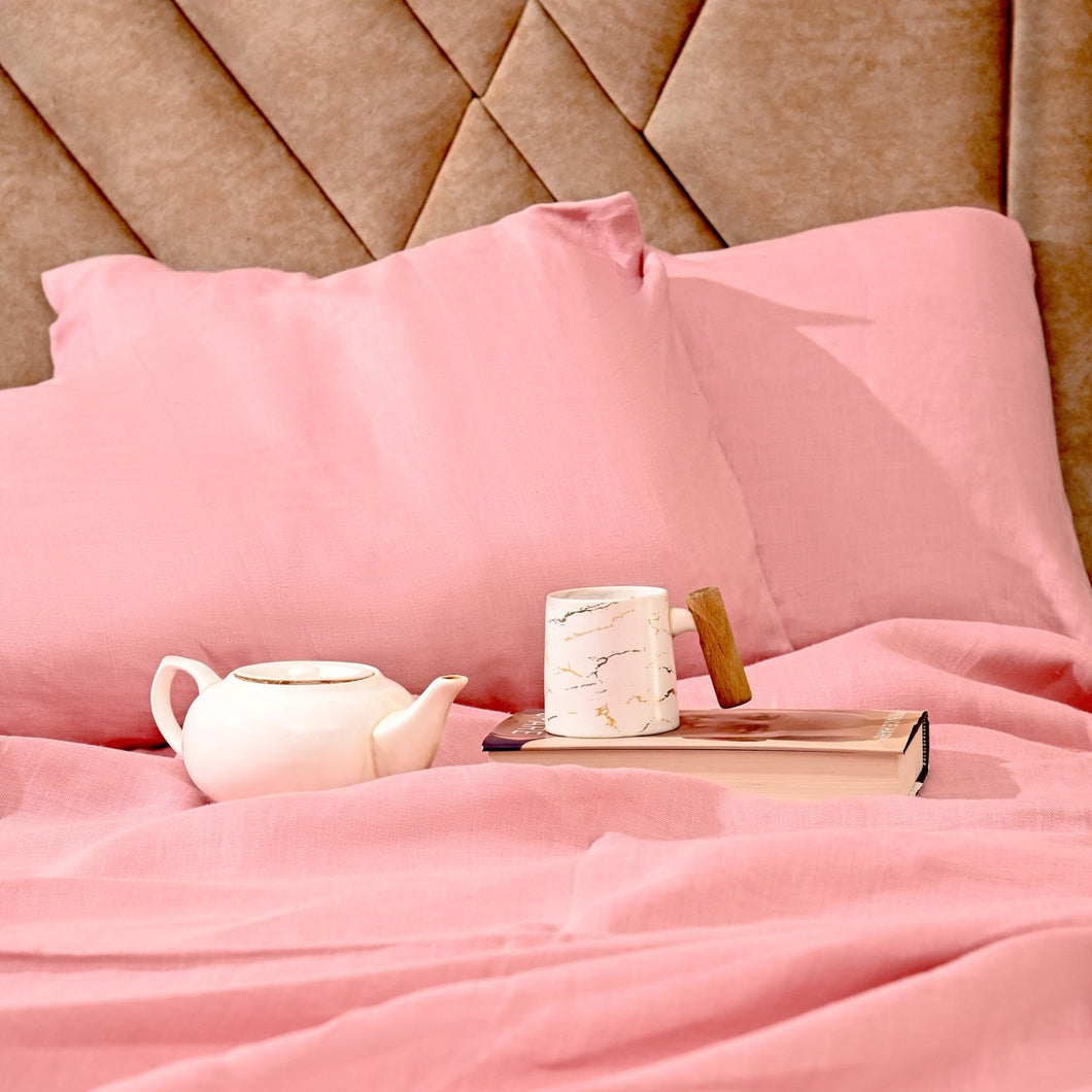 King Size Pastel Pink Hemp Bedsheet Set - Bhinasaar