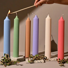 Load image into Gallery viewer, Ribbed Tall Candles | Unscented Soy wax | Available in assorted Colors | Set of 2
