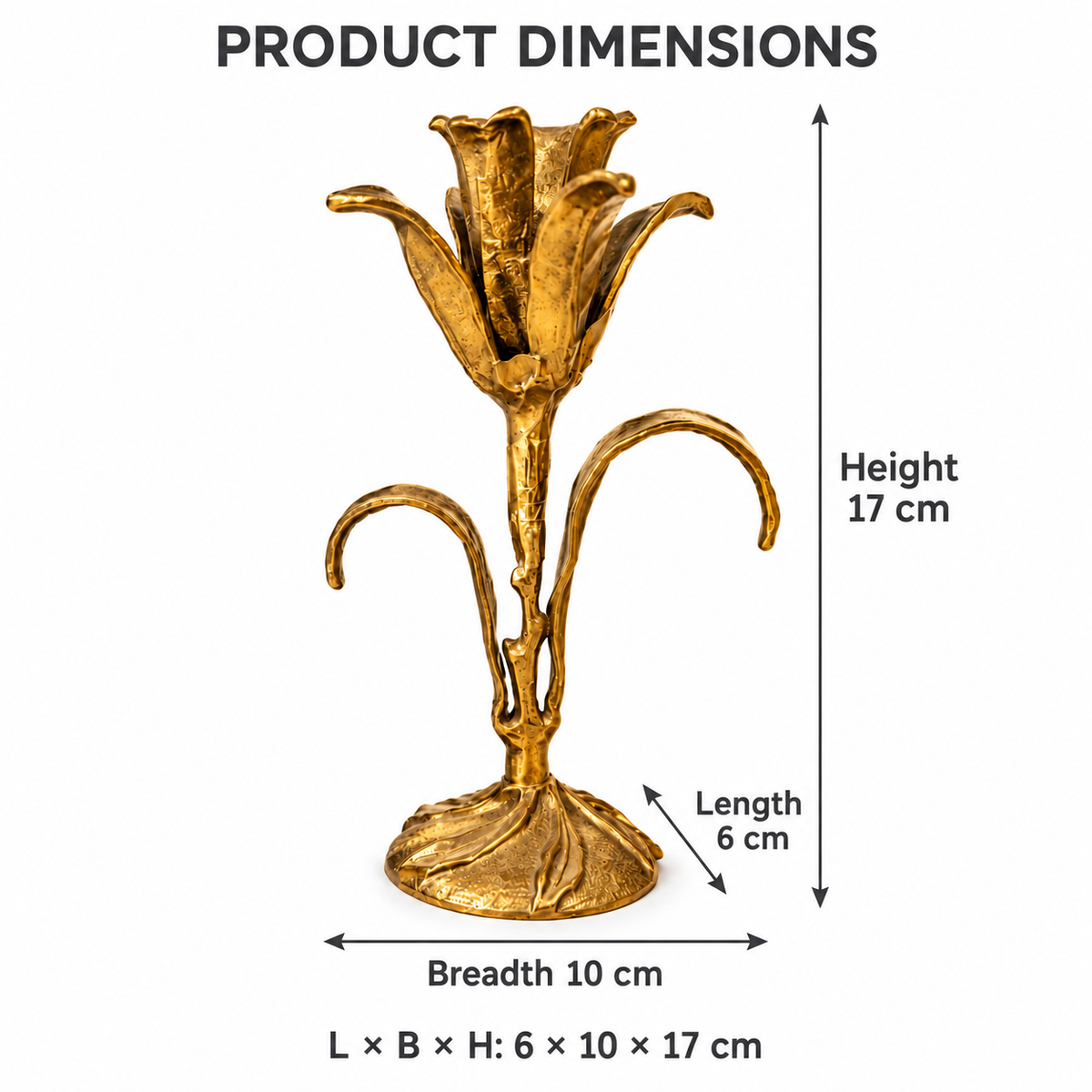 Kali Candle Stand | Budding Lily Brass Candle Holder | Gold Finish