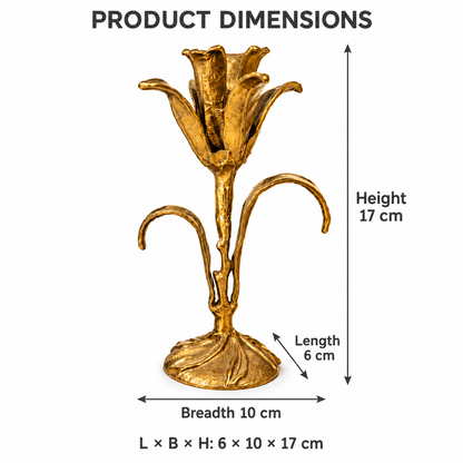 Kali Candle Stand | Budding Lily Brass Candle Holder | Gold Finish