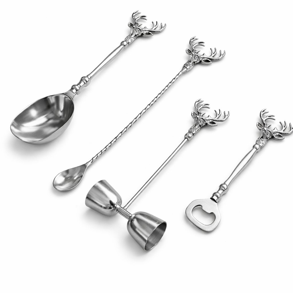 Saarang Bar Set | Lead-free Brass | Set of 4 | Chrome