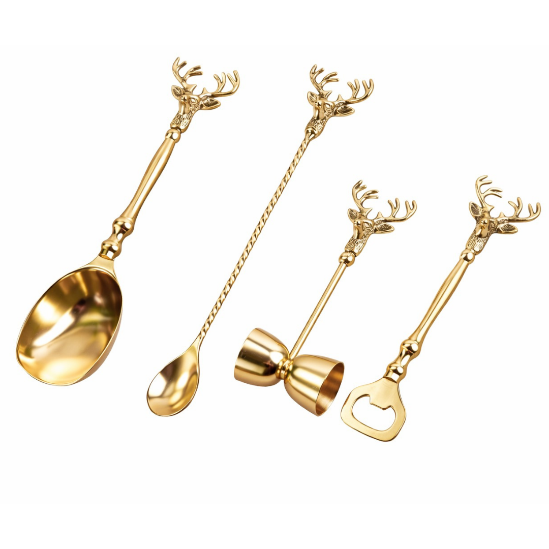 Saarang Bar Set | Lead-free Brass | Set of 4 | Gold