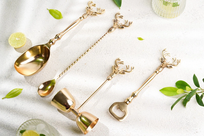Saarang Bar Set | Lead-free Brass | Set of 4 | Gold