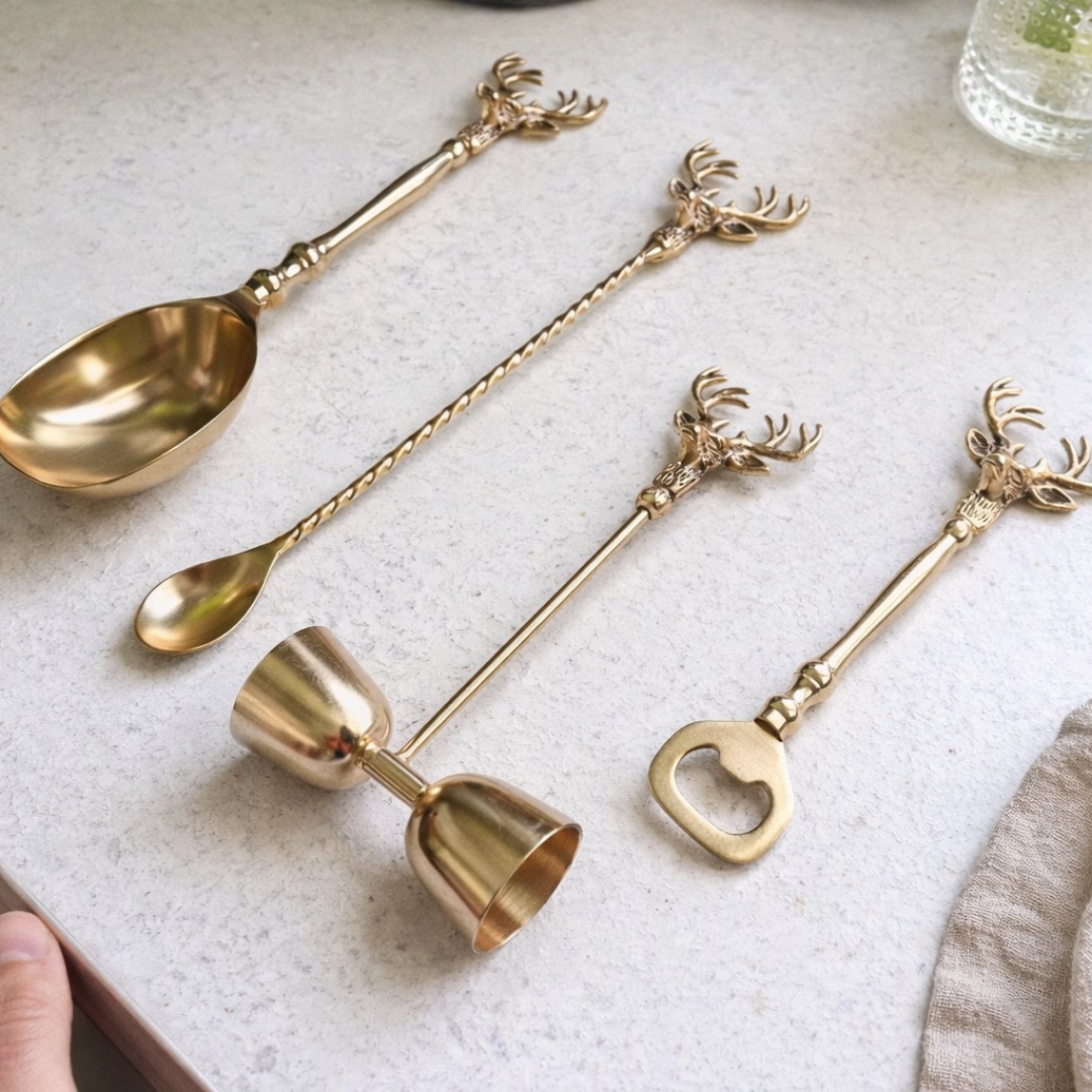 Saarang Bar Set | Lead-free Brass | Set of 4 | Gold