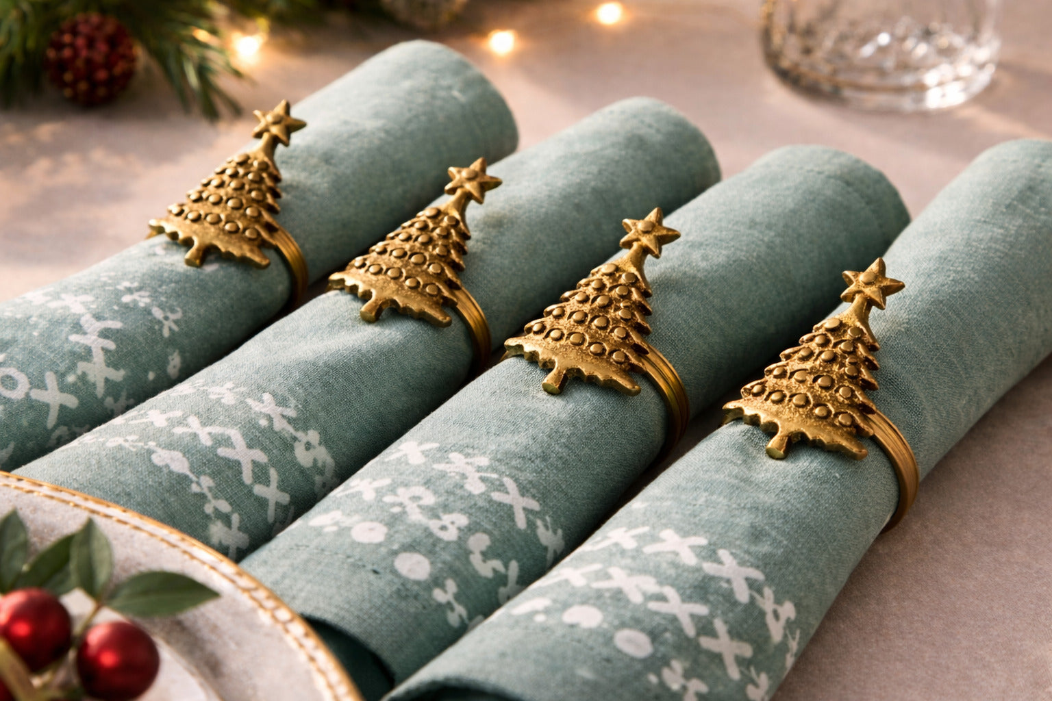 Sanobar Napkin Rings | Christmas Theme | Brass Table Decor | Handcrafted in Small Batches