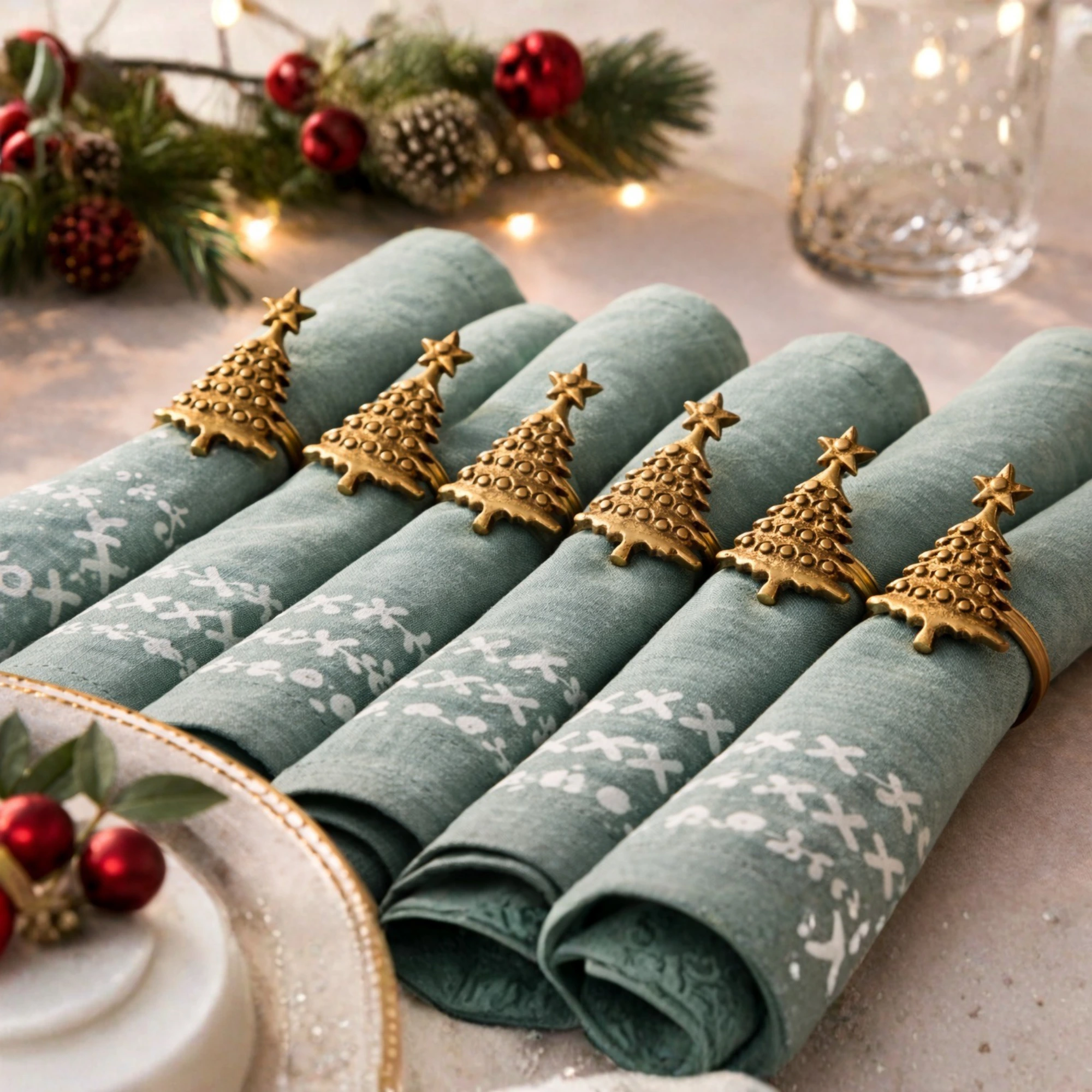 Sanobar Napkin Rings | Christmas Theme | Brass Table Decor | Handcrafted in Small Batches
